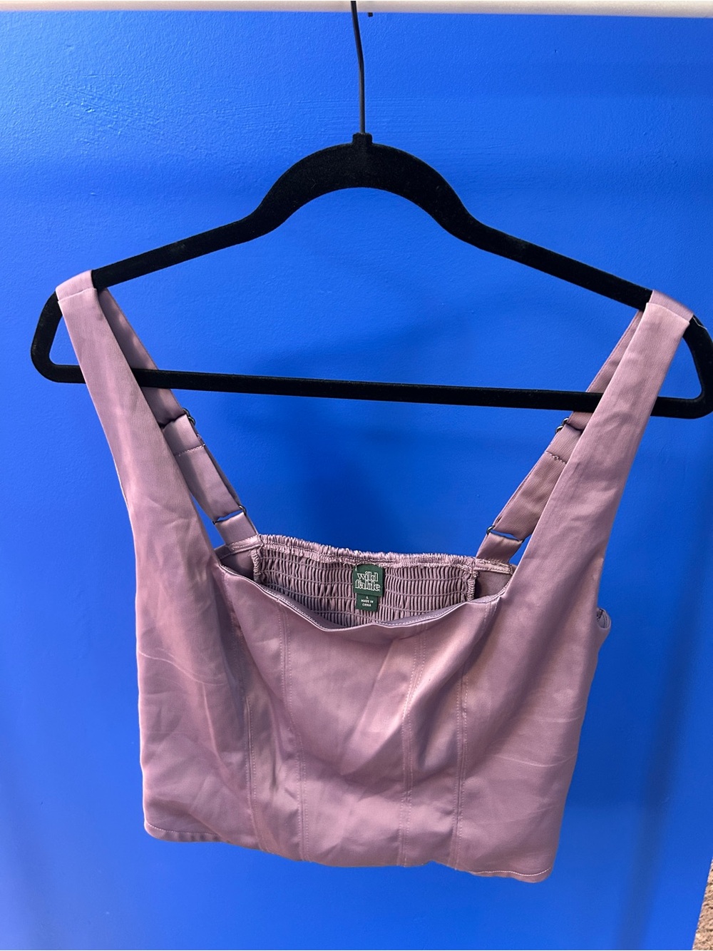 Satin Mauve Square-Neck Crop Top L